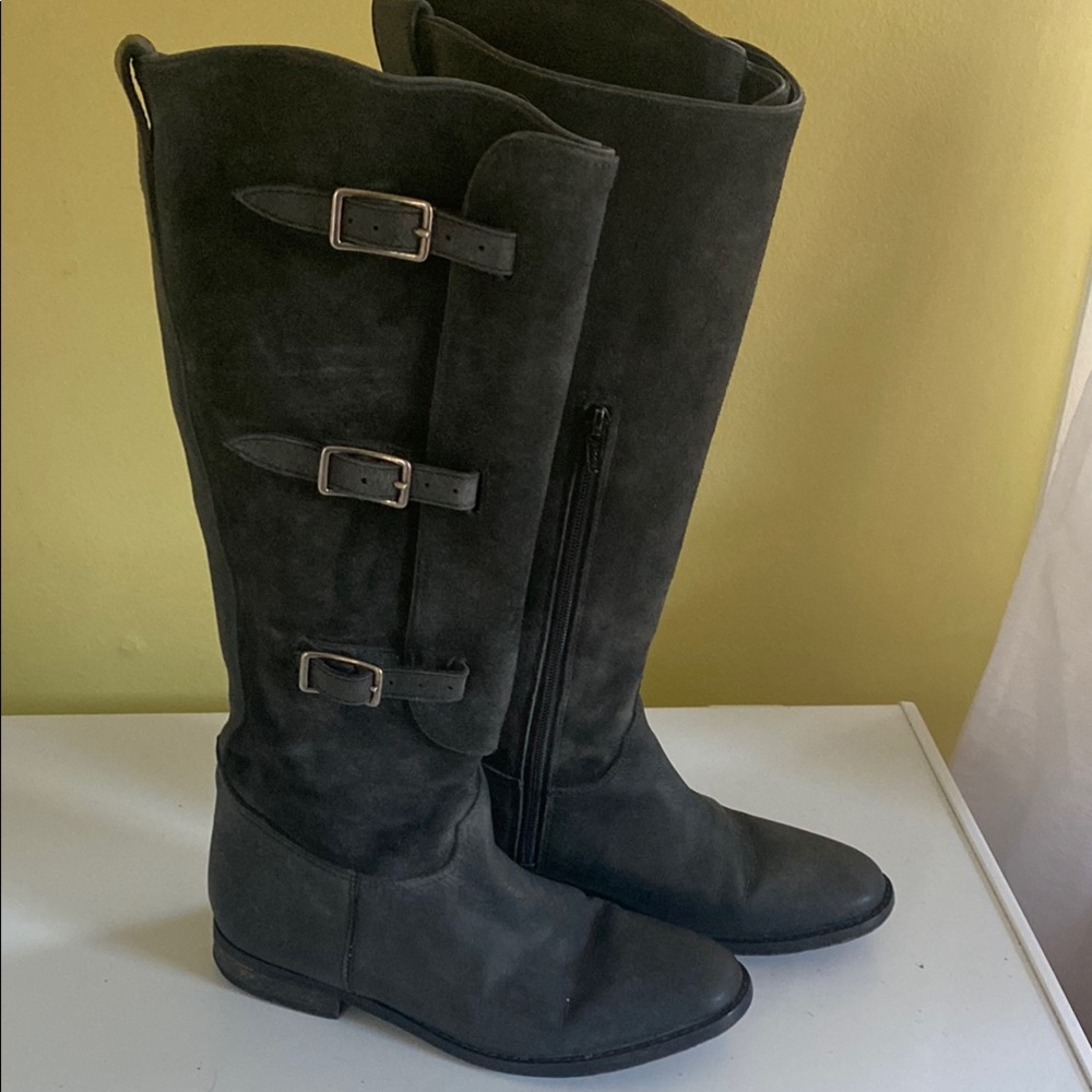 Farylrobin + Free People Gray/Black Tall Leather and Suede Buckle Boots Size 7